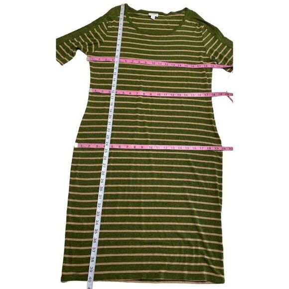 LuLaRoe Julia Green Beige Stripe Soft Knit Bodycon Dress Sz XL - Picture 4 of 5